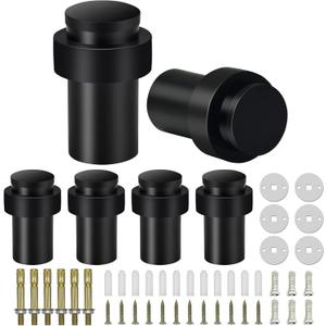 KOLAKO Door Stoppers, Cylindrical Floor Mount Door Stop Black Heavy Duty Door Stops Stainless Steel Safety Floor Doorstops for Wall 6 Pack (Black-2.5 Inch)