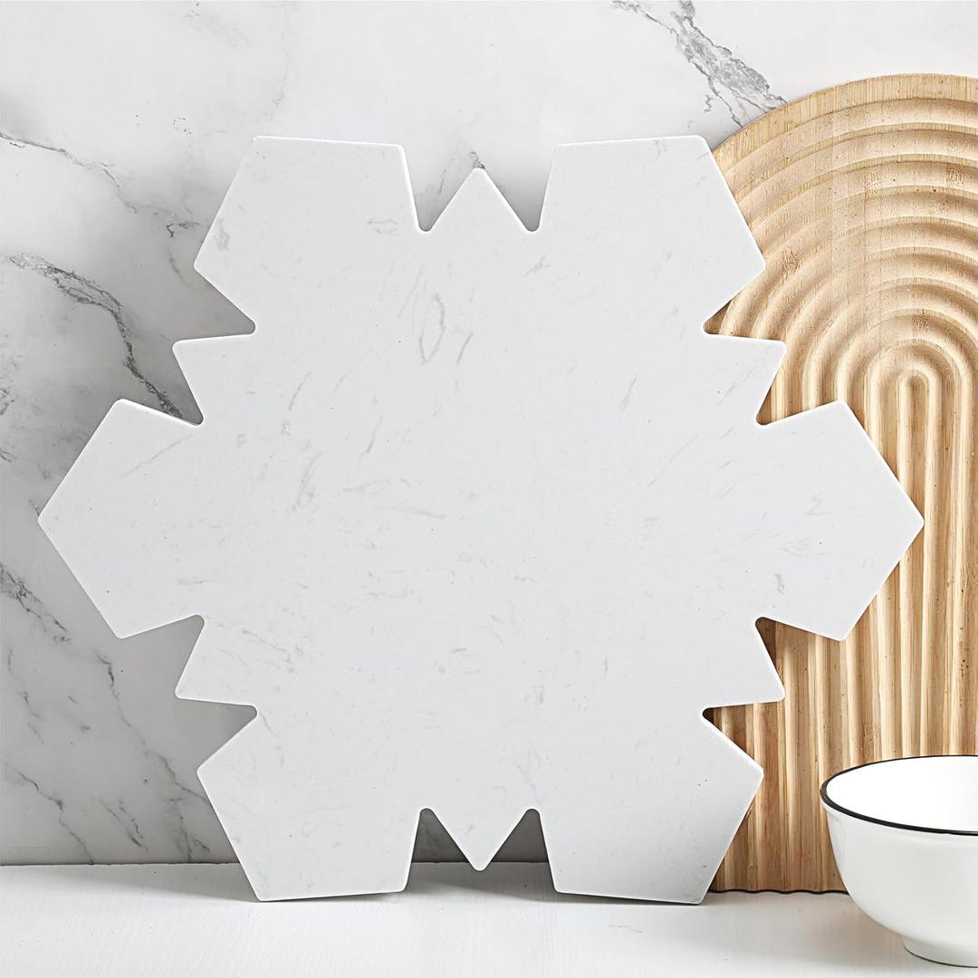 Christmas Snowflake Marble Cheese Board Xmas Charcuterie Cutting Tray Winter Snowflake Marble Serving Decorative for Decoration Charcuterie Kitchen(White)