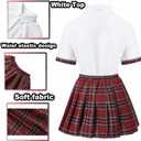Women School Girl Outfits Set School Girl Costume Top With Mini Pleated Skirt (White, XL)