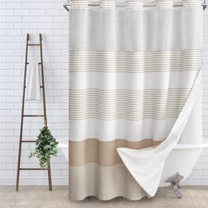 No Hook Shower Curtain and Liner Set,Beige Boho Striped Shower Curtain for Bathroom Cotton 75" L x 72" W