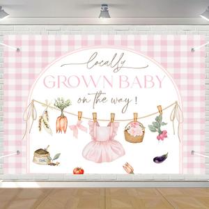Locally Grown Baby Shower Birthday Backdrop Banner Locally Grown Baby On The Way Decorations Supplies Baby Shower Photo Backdrop for Girls,53ft