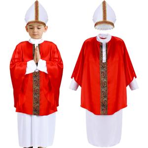 Halloween Pope Costume for Kids Priest Halloween Costumes Pope Costume Set Biblical Catholic Cardinal Bishop (Medium)