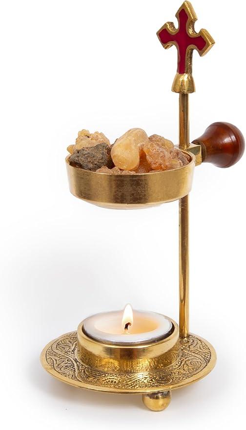 Christian Incense Burner, Cross Incense Holder,  Tea Light Candle or Charcoal Resin Heated for Home Decor, Beautiful Adjustable Design for Worship and Spiritual Gifts, Offering a Calming Atmosphere.