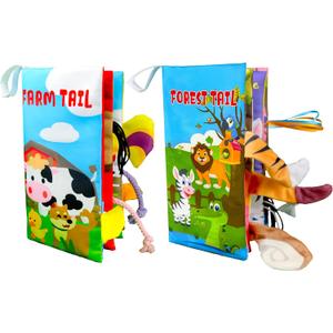 Richgv Baby Toys 0-6 Months, Crinkle Books for Babies 2PCS Infant Tummy Time Toy 6 to 12 Months Touch Feel Book Gifts for Boy Girl 0-3 Month Christmas Stocking Stuffer, Jungly Tails & Farm Tails