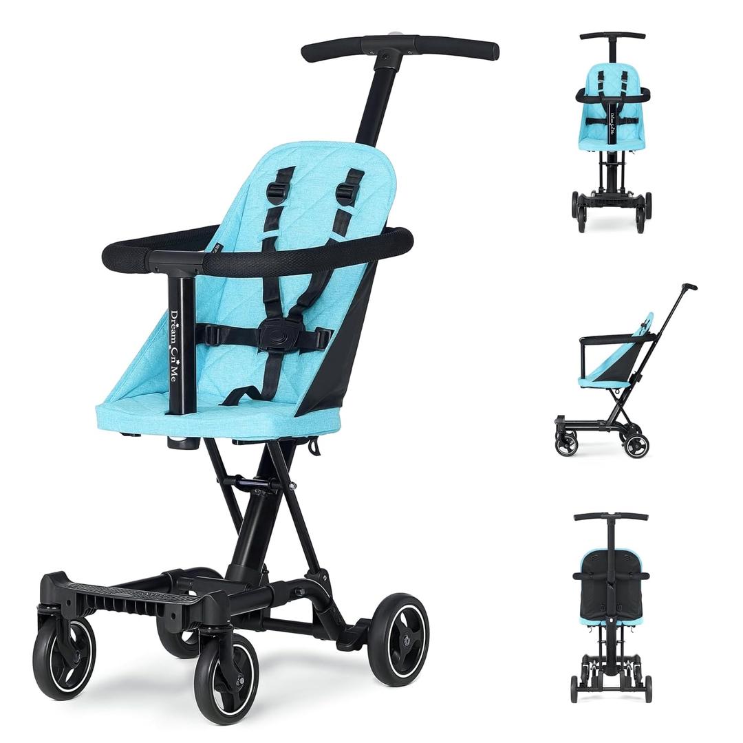 Dream On Me Coast Rider Travel Stroller, Lightweight & Compact Baby Stroller, Theme Park Approved, Book-Folding Design, Adjustable Handle, Soft-Ride Wheels, Converts to Rider & Scooter - Sky Blue