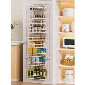 Delamu 9 Tier Over The Door Pantry Organizer, Pantry Organization and Storage, Hanging Spice Rack for Pantry Door Organizer, Metal Pantry Door Shelves for Kitchen Bathroom Laundry Room,15.3" White