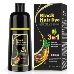 KAISASA Black Hair Dye Shampoo 3 in 1 for Gray Hair, Hair Color Shampoo for Women Men Grey Hair Coverage 500ml (Black)