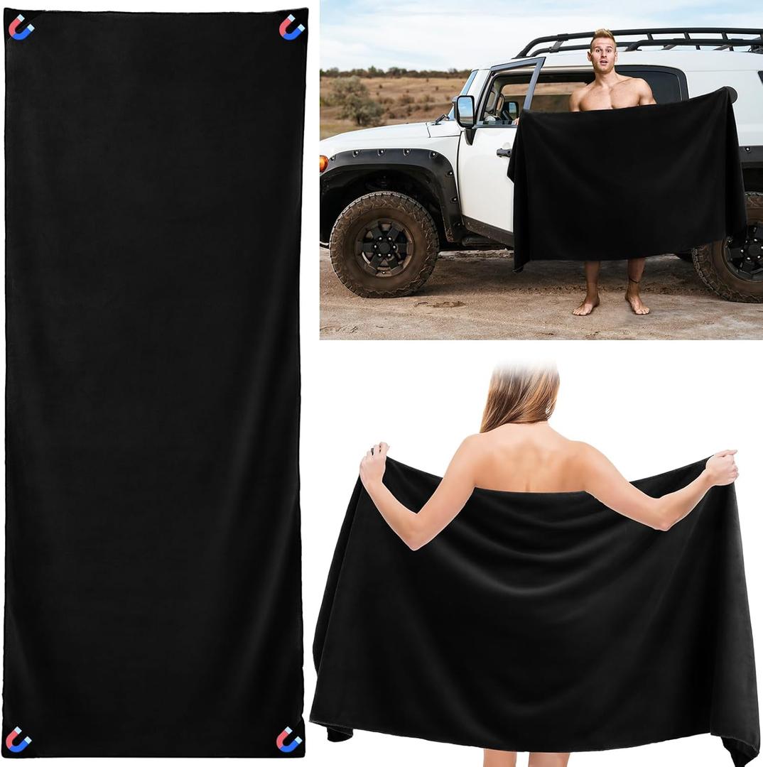 Outdoor Magnetic Bath Towel Oversized 75"x30" Magnetic Microfiber Beach Quick Dry Towel with Magnet Corners for Beach, Pool, Travel, Gym & Camping (Black)