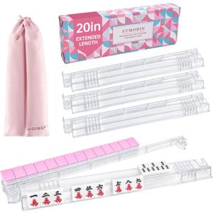 20 Inch Clear Mahjong Racks with Pushers,Non-Slip,with Velvet Storage Bag, Extended
