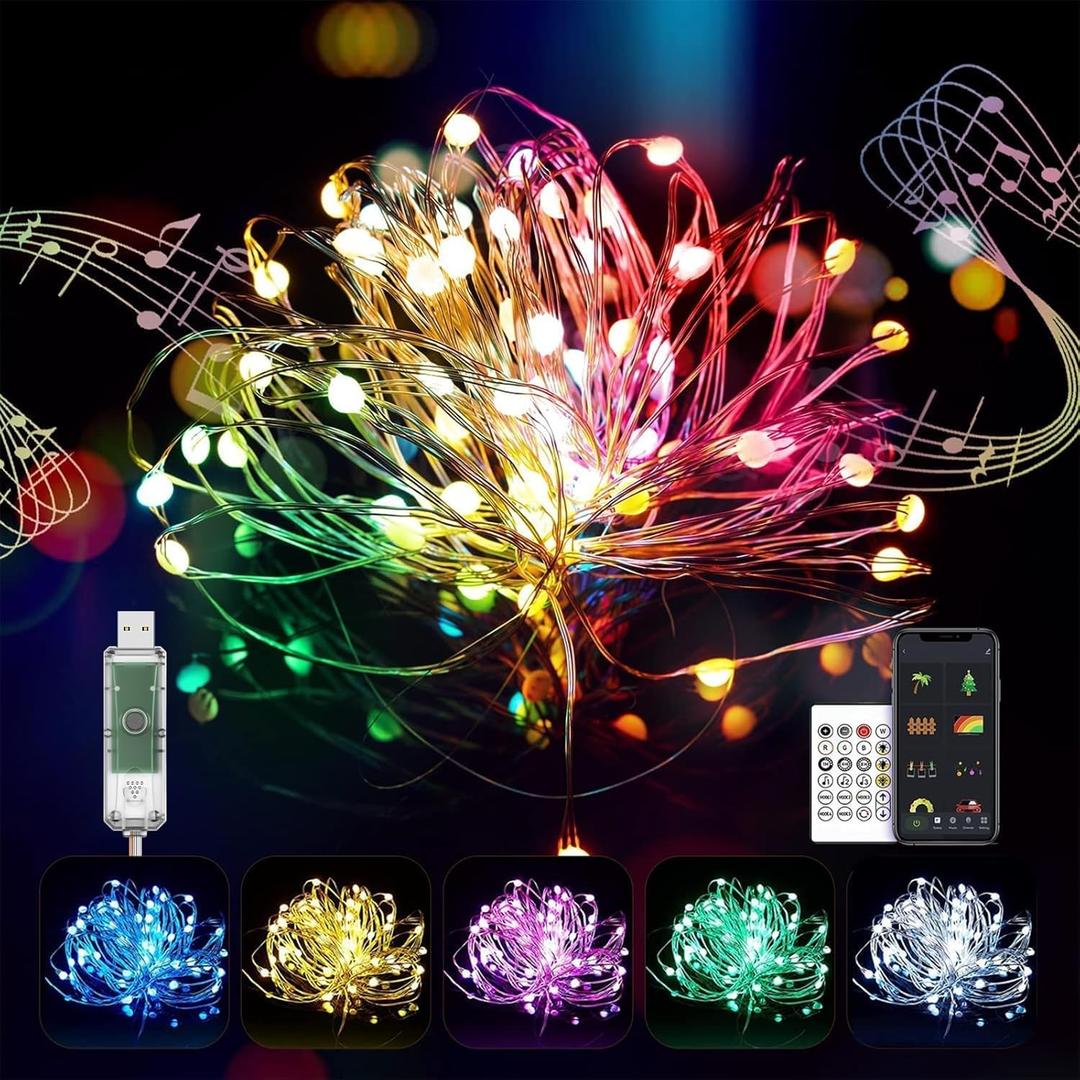 Probro Smart RGB Fairy Lights - 33ft 66 LED Twinkle Lights - APP Control, 44 Modes, Color Changing, Waterproof for Indoor/Outdoor Halloween, Christmas, Party Decorations - Plug-in, Timer, Music Sync
