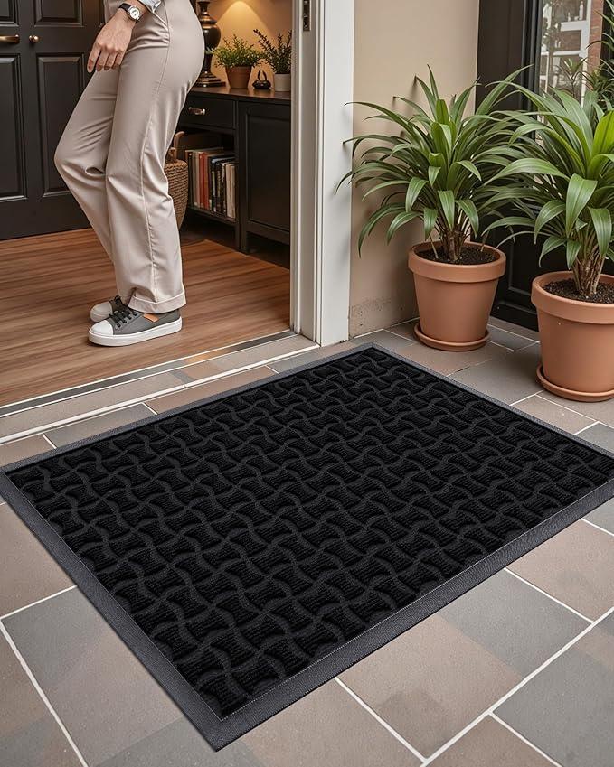 Color&Geometry Front Door Mat Outside Entrance, All-Season Heavy Duty Outdoor Door Mat for Patio Waterproof, Welcome Mat Doormat Outdoor Entrance Non Slip with Rubber Backing, Black 32''x48''