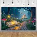 7x5ft Enchanted Fairy Castle Backdrop Spring Enchanted Forest Photography Background Fairy Tale Book Castle Mushroom Butterfly Forest Path Background