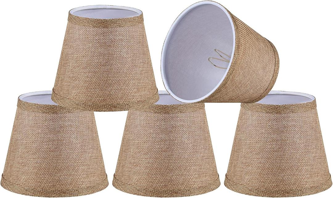 Aspen Creative 51022-5, Hardback Empire Transitional Clip-On Chandelier Shade, Beige Linen Texture Fabric, 4" Top x 6" Bottom x 5" Slant, Set of 5, 4" Top X 6" Bottom X 5" Slant Height