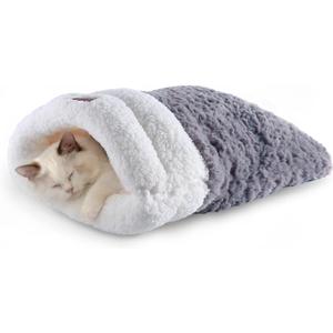 Cat Cave 4 in 1 Cat Sleeping Bag Cute Self Warming Cat Bed Cave with Plush Portable Snuggle Sack/Hideaway for Indoor Cats & Small Pets Grey 2117 Inch
