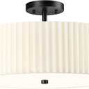 Semi Flush Mount Ceiling Lights, 4-Light 18" Matte Black Ceiling Light Fixture with White Pleated Fabric Shade, Drum Lamp for Nursery Hallway Bedroom Kitchen, AD-25036-4SF-BK