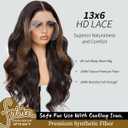 Highlight Brown Mix Black 13x6 100% Futura Premium HD Lace Body Wave Synthetic Lace Front Wigs Pre Plucked Wigs For Women 28 Inch Ready Wear Wig Beginner Friendly Daily Party Use