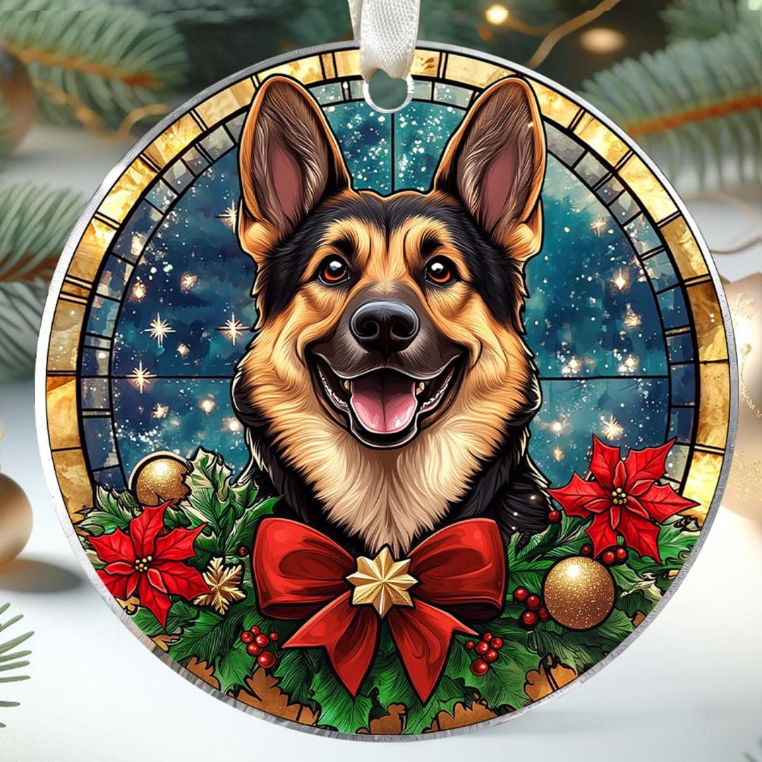 2 x TUMSHANIP German Shepherd Ornament - German Shepherd Christmas Ornaments - Dog Gifts for Women Men, Dog Lovers Gifts - Dogs Ornaments 2025 - Acrylic Christmas Ornament 2025