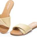 FITORY Women's Flat Sandals Fashion Slides With Soft Leather Slippers for Summer Size 7