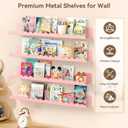 Floating Shelves for Wall, 23 Inch Metal Nursery Book Shelves 4 Pack, Wall Mounted Book Shelf for Kids Room, Bedroom, Bathroom, Playroom Decor (Pink)
