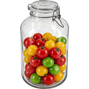 1 Gallon Glass Jar with Swing Top Lid, Airtight Clamp Glass Canister, Large Clear Glass Storage Jar for Fermenting, Pickles, Dry Food, Fruit, Kitchen Pantry Storage, Medium