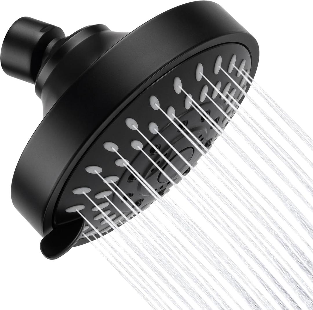 AISOSO Shower Head, 5 Modes High Pressure Shower Heads for Relaxed Shower Experience, 4.1 Inch Bathroom Fixed Showerhead Even at Low Water Pressure for Powerful Spray, Matte Black