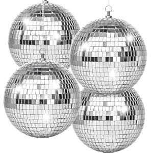 4 Pcs Large Disco Ball Decor Silver Hanging Mirror Disco Balls Ornament for New Year Decor Christmas Tree Wedding Party Supplies Holiday Dance Music Festivals Club, 6 Inch