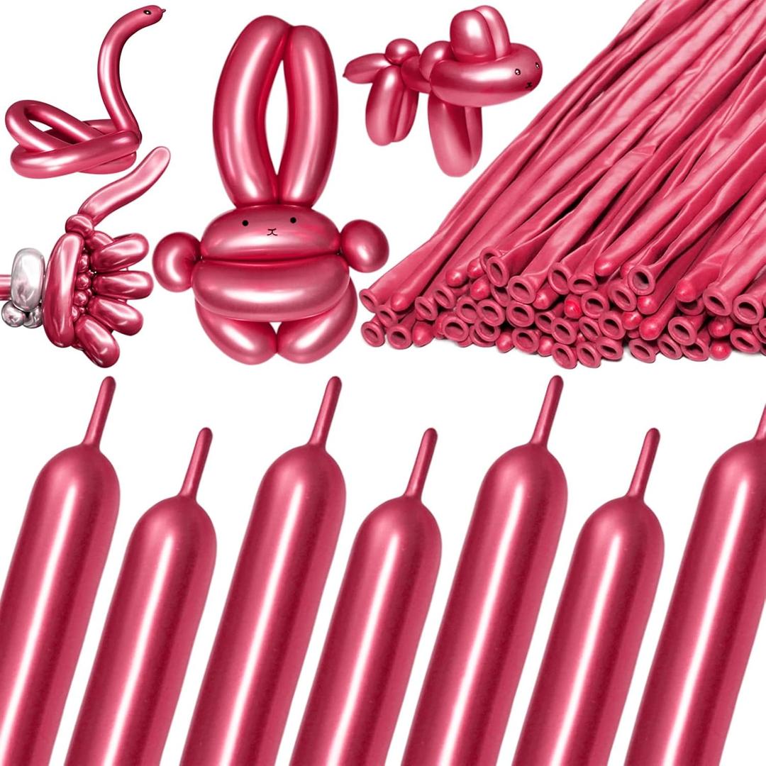 260 Metallic Red Long Balloons for Balloon Garland Thickening Skinny Latex Twisting Animals Modeling Christmas Birthday Wedding Party Festival Decorations 100pcs