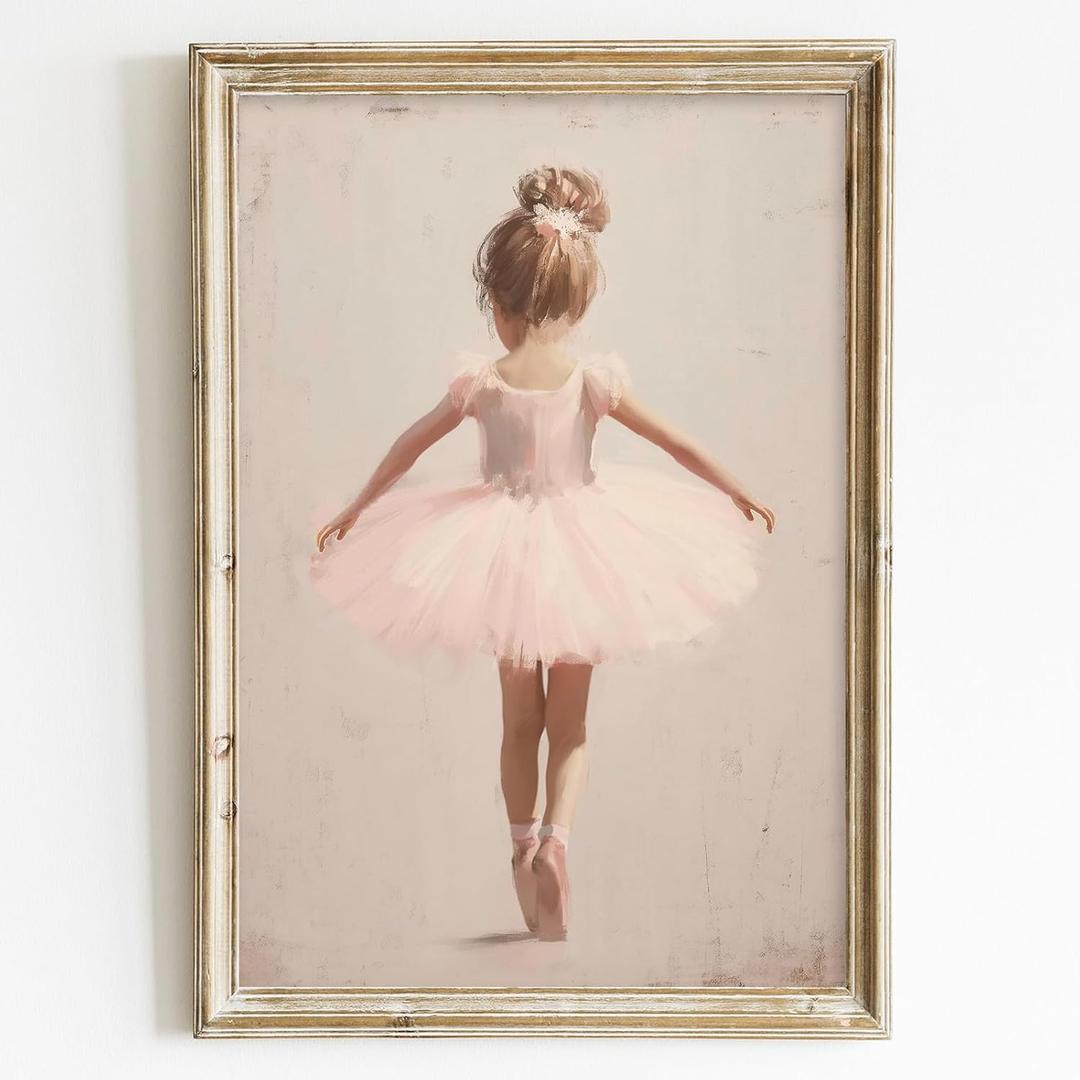Ballet Girl Canvas Wall Art Pink Ballet Poster Baby Girl Nursery Artwork Ballerina Art Print Vintage Dancer Painting Pink Nursery Pictures Cute Ballerina Wall Art Elegant Dancer Picture 16x24in No Frame