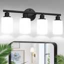 4-Light Bathroom Light Fixtures, Black Modern Vanity Lights with Milky White Frosted Glass Shades, Bathroom Wall Lamp for Mirror Kitchen Living Room