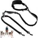 Tuff Pupper Heavy Duty Hands Free Bungee Dog Leash | Two Large Dogs Up to 250 lbs | Comfortable Shock Absorbing Bungee | Reflective Dual Padded Handles | Lumbar Waist Belt 22-45" | 360° Swivel Clips