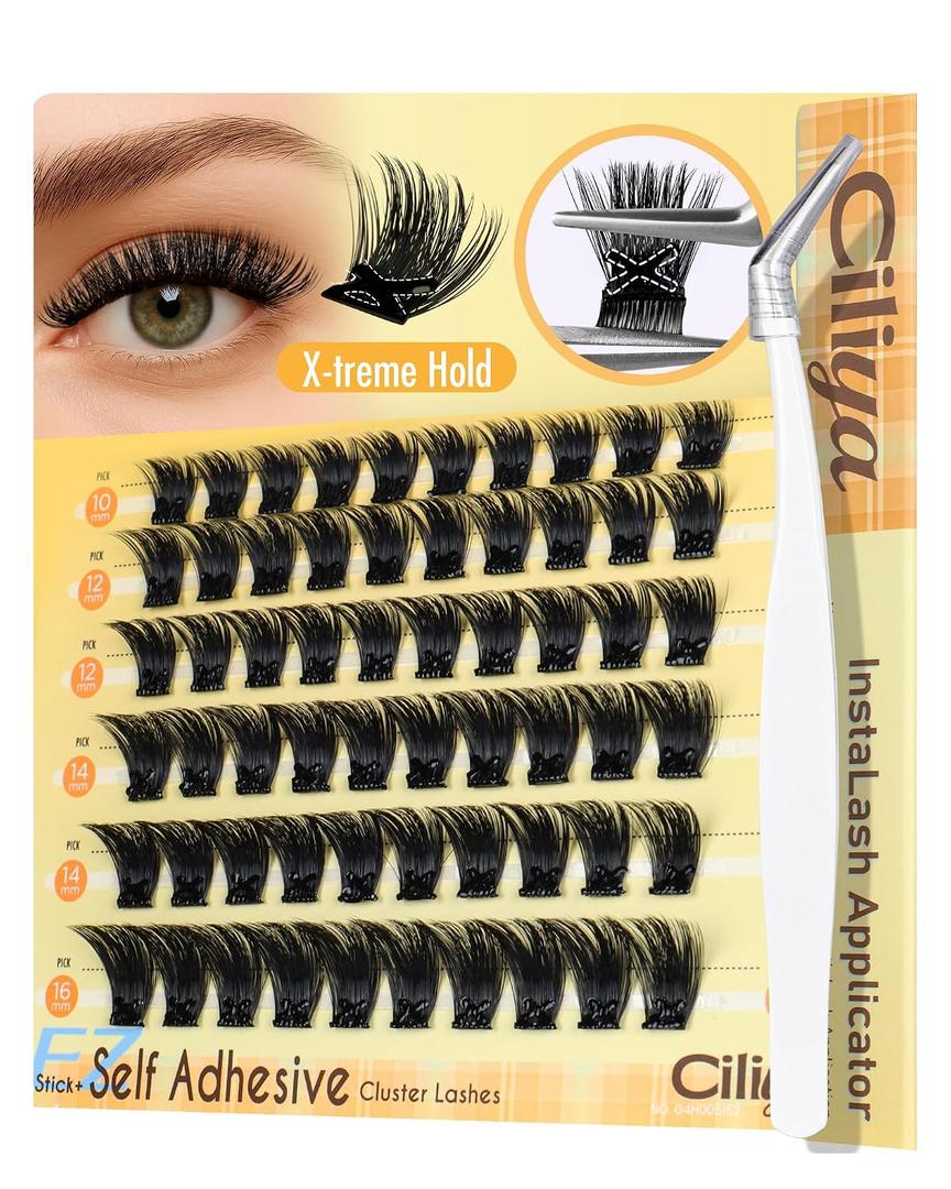 Pre Glued Lash Clusters Self Adhesive, 10-16mm Wispy Clusters Lashes, No Glue Needed Press on Lashes Multi-Day Wear, Reusable DIY Eyelash Extensions Kit for Daily Use