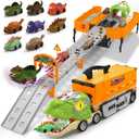 Dinosaur Carrier Truck Race Track Toys for Kids 3-5, Large Toy Cars Track Set with 8 Small Dinosaur Cars, T-Rex Transport Carrier, Christmas Birthday Gifts for 3 4 5 6 7 Year Old Toddler Boys Girls