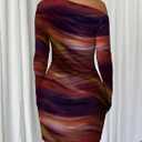 Women's Sexy Off The Shoulder Bodycon Mini Dress Tie Dye Long Sleeve Ruched Asymmetrical Club Dresses