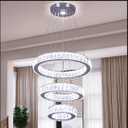 Finktonglan 3-Ring Crystal LED Chandelier, Cool White 6500K, 52W Integrated, Adjustable Height & Shapes, K9 Crystal & Stainless Steel Pendant Light for Dining Living Room Foyer, Non-Dimmable