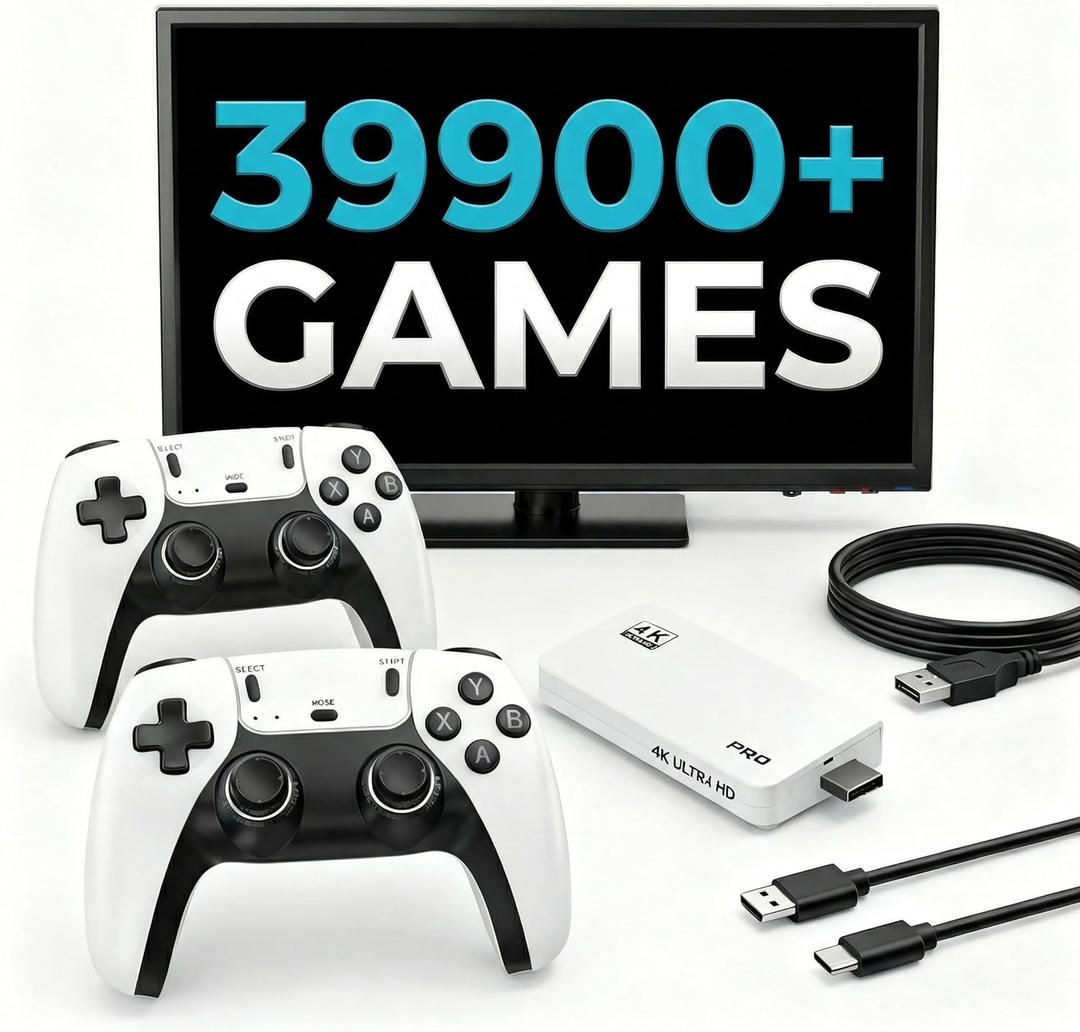 Retro Gaming Console - Plug&Play Classic Video Game Emulators Stick with Built-in 39900+ Games,28 Classic Emulators, 4K HD HDMI TV Connect, Dual 2.4G Wireless Controllers