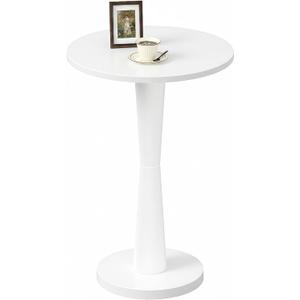 LAATOOREE Round Side Table, 15" Pedestal Drink Table, Wood Accent End Table, Large Tabletop, Solid Wood Leg for Small Space, Living Room, Bedroom, Corner (1, White)