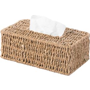 Vintiquewise Natural Woven Seagrass Wicker Rectangular Tissue Box Cover Holder (Rectangle)
