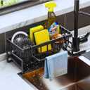 Black Sponge Holder for Kitchen Sink, Kitchen Sink Caddy Rustproof with Auto-Dryng & Removable Dishcloth Rack, Versatile Kitchen Sink Organizer & Sink Sponge Holder