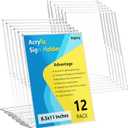 12 Pack Acrylic Sign Holder, Clear 8.5 x 11 Inch Slant Back Vertical Sign Holder, Tabletop Plastic Paper Picture Frame Flyer Document Holder Display Stand for Home, Office, Restaurants, and Stores
