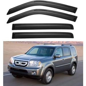 Window Rain Guards for Honda Pilot 2009 2010 2011 2012 2013 2014 2015, Tape-on Side Window Vent Visors Wind Deflectors Shades