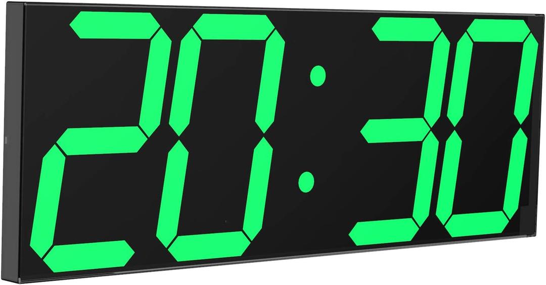 CHKOSDA LED Large Digital Wall Clock, Oversize Wall Clock with 6 Numbers, Remote Control Count up/Countdown Timer Clock, Auto Dimmer, Big Calendar and Thermometer(Green)