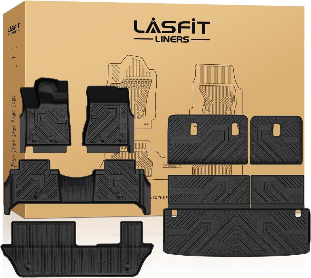 LASFIT Floor Mats & Seatback Mats & Cargo Mat for Nissan Armada/Infiniti QX80 2025-2026 (Fit 8 Seats, Not Fit 7 Seats), Custom Fit All Weather TPE Easy Clean Durable Floor Liners Car Mats,Black