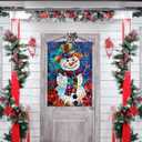 Stained Glass Christmas House Flag 28x40 Double Sided, Winter Snowman Yard Flag Welcome for Outside Porch Lawn Decor