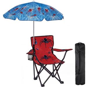 Redbaker Spider Kids Beach Chair with Umbrella Red Blue Toddler Folding Lawn and Camping Chair with Summer Shade for Boys Girls Outdoor Pool Travel Picnic