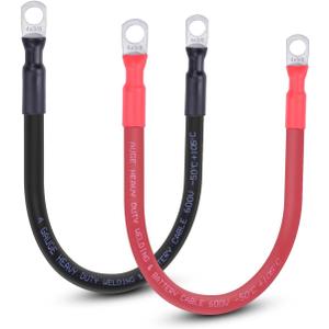 4 AWG Flexible Battery Cable with 3/8" Terminals - OFC Pure Copper Inverter & Welding Wire for Automotive Solar RV Motorcycle (Red + Black 1FT Pair)