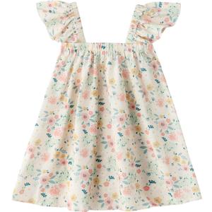 Baby Girls Cotton Sleeveless Swiss Dot Dress Ruffle Sleeve Party Sundress (White)