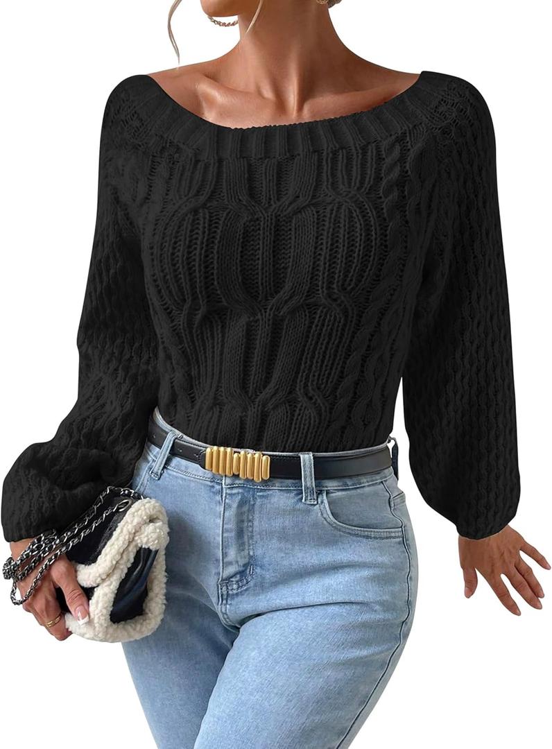 ZAFUL Women's Cropped Knit Sweater Boat Neck Long Sleeve Pullover Jumper Top