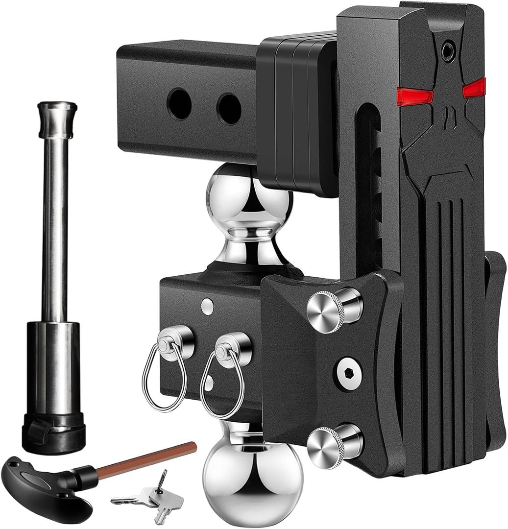 Airbird Adjustable Trailer Hitch Dual Ball Fits 2.5-Inch Hitch Receiver | 2" & 2-5/16" Dual Ball, 5-Inch Drop, Heavy Duty Tow Hitches (18000LBS) , with Anti-Theft Pin & 4 Hitch Silencers, AIMAL-2505
