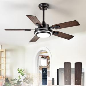 Depuley 42-Inch Ceiling Fan with Light: Walnut Ceiling Fans with 5 Blades Dual Finish Reversible - Farmhouse Ceiling Fan with Remote Control Noiseless for Living Room Outdoor Patios