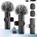Wireless Microphone for iPhone iPad and Android Phone, 2 Pack Wireless Lavalier Lapel Mic with Noise Reduction, Plug and Play Mini Microphone for Video Recording Interview Podcast YouTube TikTok Vlog